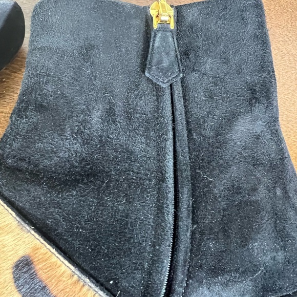 Vintage Prada Black Ankle Boots suede with Leopard strap chunk heel 38 EU Italy - Picture 8 of 13
